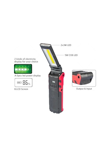 Usb Şarj Edilebilir Led Cob Çalışma Işığı Katlanabilir Kırmızı