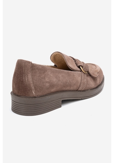 Galea Vizon Süet Tokalı Hakiki Deri Kadın Loafer Ayakkabı Vizon