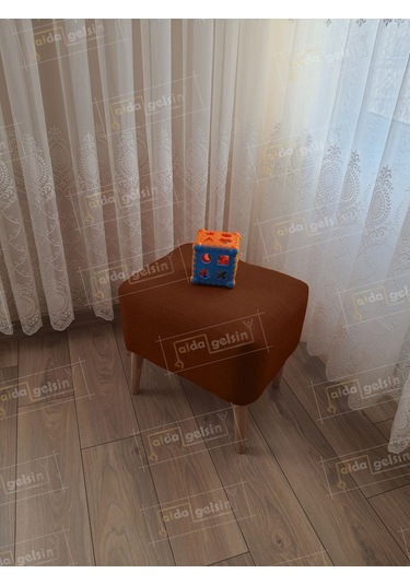 Lüks Oval Parrot Puf Ahşap Ayak Kahve