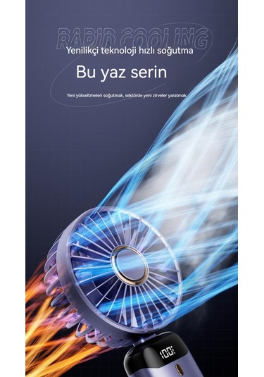 Oloey Dijital Ekranlı Usb Şarjlı 5 Kademeli Taşınabilir Mini Katlanır El Fanı Vantilatör