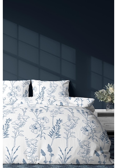 Zeynep Tekstil Pamuklu Çarşafsız Nevresim + Yastık Kılıfı Çift Kişilik Nevresim Seti Perry 200 x 220 Mavi