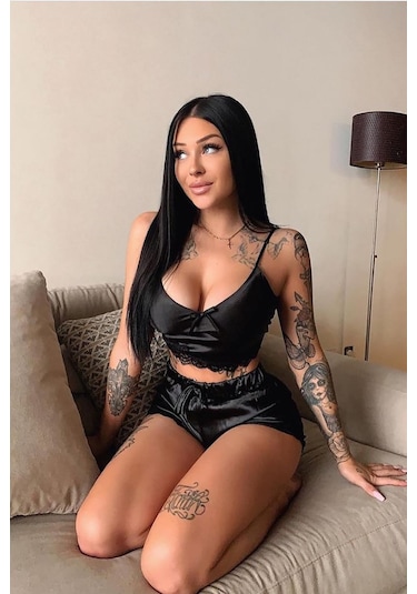 Merry See Saten Dantelli Şortlu Pijama Takım Siyah