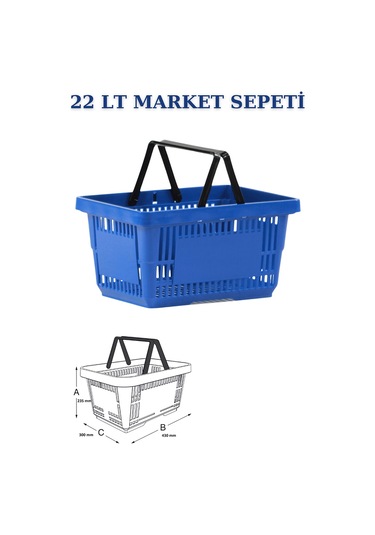 1 adet 22Litre Market ve Alışveriş Sepeti, Saplı Market Sepeti M