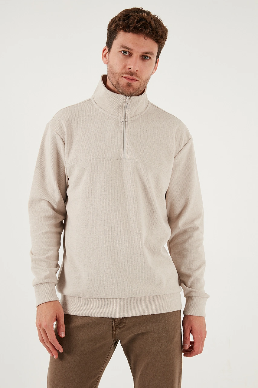 Buratti Pamuklu Regular Fit Yarım Fermuarlı Dik Yaka 2'Li Paket Erkek Kazak 456112S2 Bej-Çağla