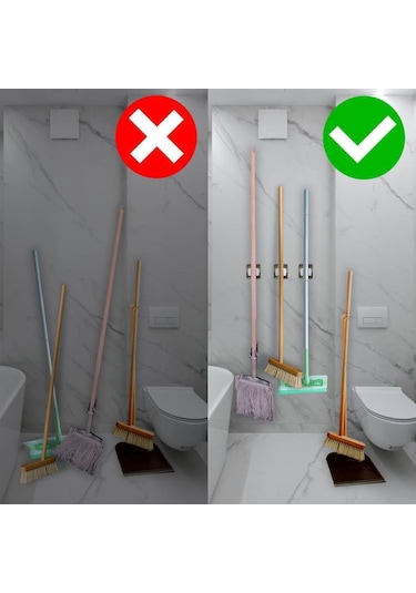 4 Adet Pratik Fırça Süpürge Paspas Mop Tutucu Askı Aparatı Yapışkanlı Sihirli Tutacak Altın