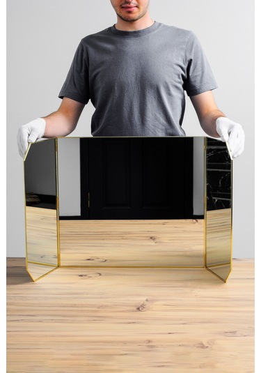 Makyaj Aynası Masaüstü Büyük Pirinç Gold 100x45cm Gold