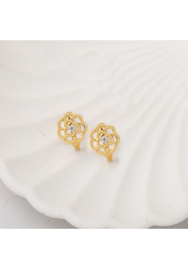 Güllü 14 Ayar Taşlı Altın Küpe