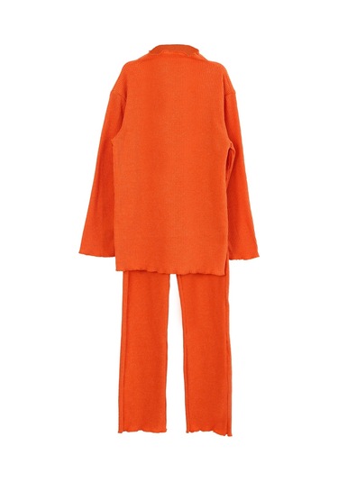 Luess Kız Çocuk Fitilli Oranj Balıkçı Yaka Bluz Tayt Takım Turuncu