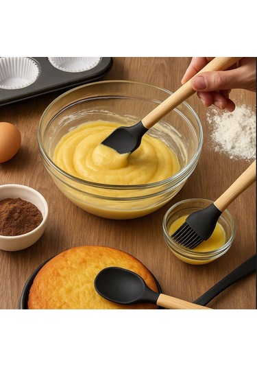 Mucit Home 3'lü Siyah Bambu Silikon Spatula Seti Siyah