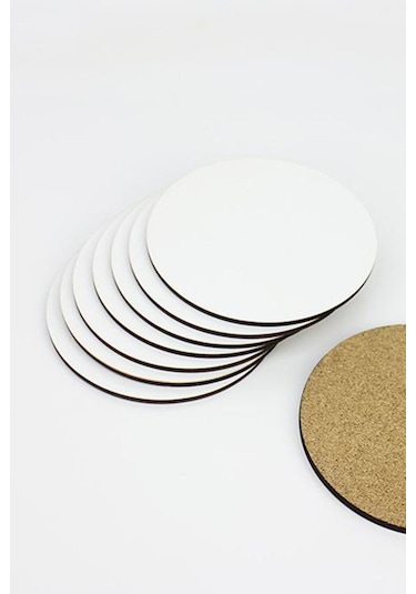 Ahşap Supla Levha + Bardak Altlığı 12 Parça 3 Mm Ham Mdf Yuvarlak Servis Takımı Çok Renkli