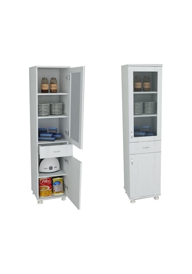 Mdf Lake Pleksi Cam Kapaklı Banyo Ve Mutfak Boy Dolabı Çekmeceli