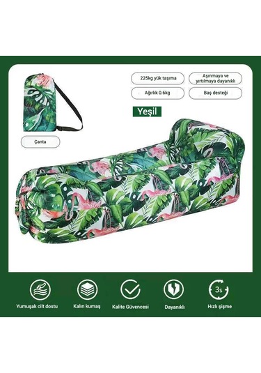 Snapbuy Desenli Şişme Koltuk, Baş Destekli Tek Kişilik Hava Yatağı, Kamp Ve Açık Hava Etkinlikleri İçin Taşınabilir Yeşil