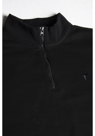 Erkek Siyah Rahat Kalıp Yarım Fermuarlı Bato Yaka Basic Sweatshirt 21k-5200179-2. Siyah