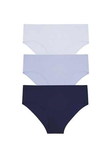 Suwen 3lü Paket Yüksek Bel Slip Külot St0040601a56 Mor - Lacivert - Mavi