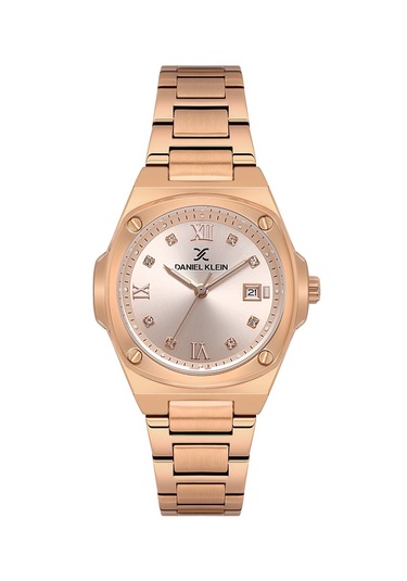Daniel Klein Dke.1.13947.7 Modern Oval Kare Kasa Takvimli Çelik Kordonlu Kadın Kol Saati Rose Gold