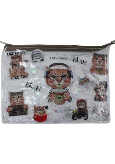 Vuki A4 Sulu Fermuarlı Şeffaf Dosya Vk-0073-08 Kedi