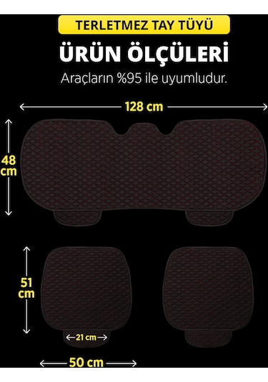 Tay Tüyü Oto Koltuk Minder Seti - Cepli & Terletmez - Siyah Kırmızı