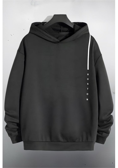 Boston Ön Dikey Baskılı Pamuklu Unisex Sweatshirt 001