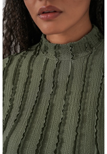 Kadın Dokulu Esnek Örme Bluz 975 - Haki haki