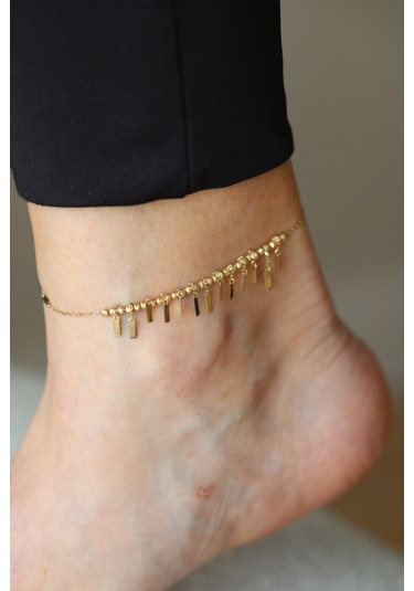 Yenigün Kuyumculuk 14 Ayar Altın Dorika Dizili Dikdörtgen Sallantılı Halhal Hll30031