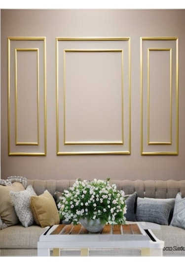 Altın Gold Renk Dekoratif Poliüretan Duvar Çıtası 6' Lı Hazır Kesim Çerçeve Seti