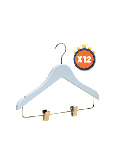 Nyn Ahşap 7-14 Yaş Mandallı Genç Çocuk Askısı Mavi Renk 12 Adet