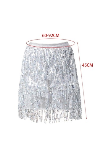 Fastbuy Kadınlar İçin Homyl Parti Rave Payet Püskül Etek Boho Moda Arjantin Gri Gri