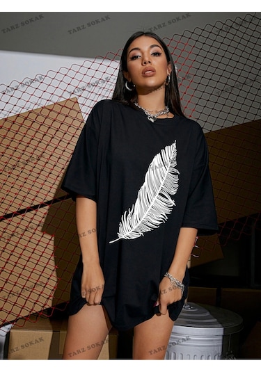 Adrift Tüy Baskılı Oversize Kalıp Unisex T-shirt Siyah