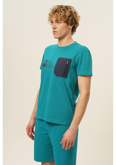 Benetton Bnt-m20436-23y Erkek T-shirt BNT-M20436-R1359 Petrol