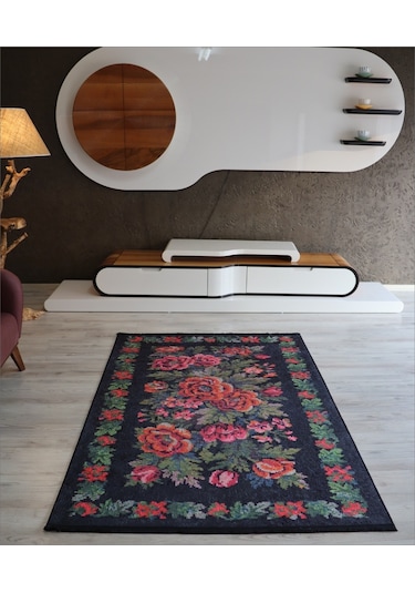 Karabağ Yolluk Yeşil Siyah Mutfak Halısı Yıkanabilir Kilim