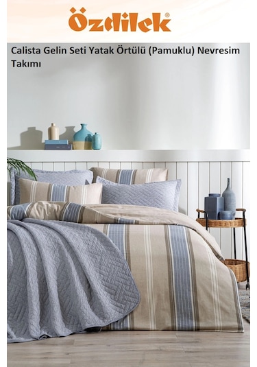 Özdilek Calista 7 Parça Yatak Örtülü Pamuklu Gelin Seti-mavi Mavi