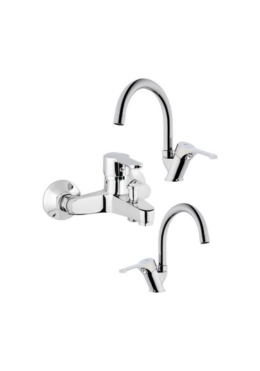 Penta Opus Serisi Lavabo + Eviye + Banyo Bataryası - U Boru Krom