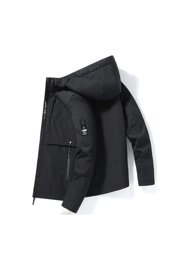 2023 Erkek Ceket Gençlik İlkbahar Ve Sonbahar Ceket Erkek Sonbahar Rahat Kapüşonlu Sonbahar Ceket Siyah