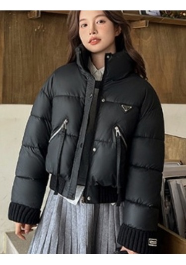 Siyah kadın Kısa Şişme Mont Hafif Dolgu, Şehir Stili Siyah