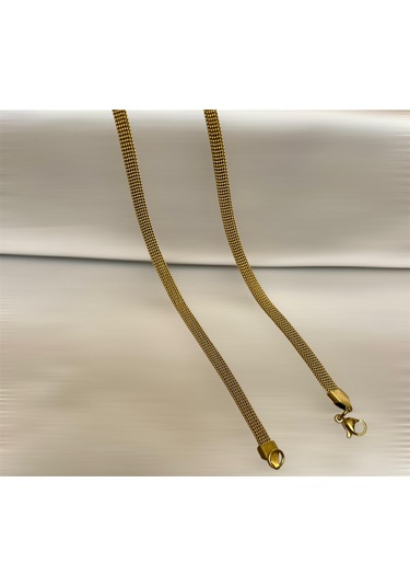 Gold-hasır-yassı Yüksek Kalite Paslanmaz Çelik Kolye 60 Cm Gold