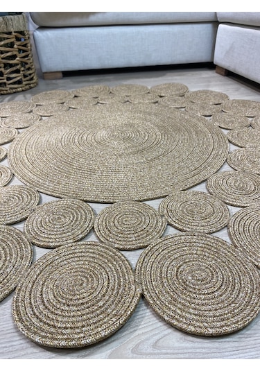Mavaux Hasır Jüt Çiçek Desenli Kilim Halı Hasır