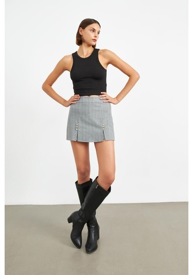 Stella Pulvis Gri Düğme Detaylı Mini Şort Etek Gri
