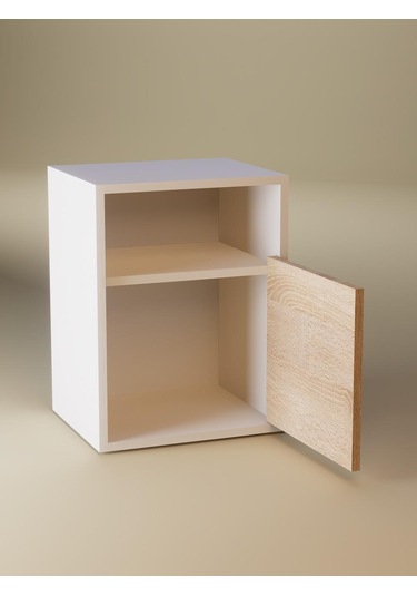 Detamob Kapaklı Raflı Komodin, %100 Mdf Sonoma/beyaz & Karbon Gri/sonoma Beyaz