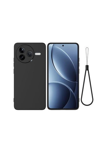 Xiaomi Poco F7 Pro İçin Düz Renk Sıvı Silikon Damlamaz Tam Kapsama Telefon Kılıfı Siyah