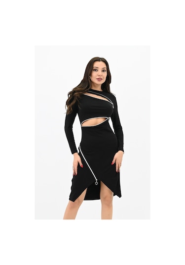 Koza Butik Kadın Fermuar Dekolteli Mini Elbise 5199-24 001