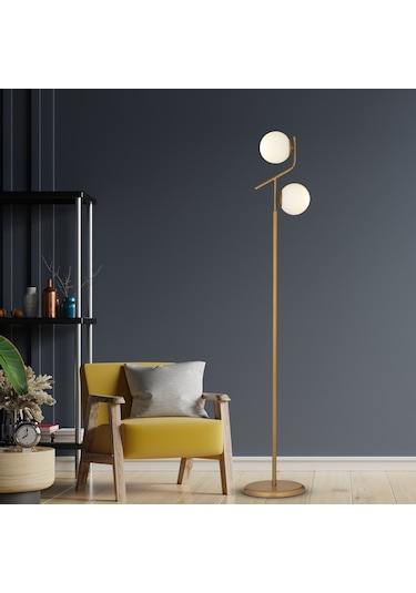 Velar Eskitme Beyaz Camlı Modern Tasarım Metal Lambader