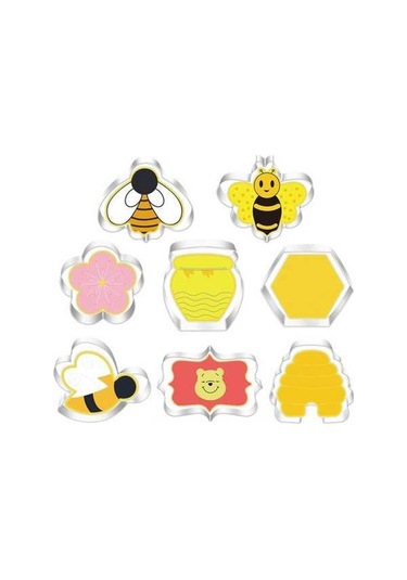 Fortunelane 8'li Arı Temalı Çerez Kalıbı - Arı, Balı, Çiçek, Balon Şekilleri - Gıda Güvenli Paslanmaz Çelik - Pastane Ve Parti De Sarı
