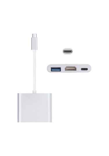 Usb-c / Type-c 3.1 Erkek - Usb-c / Type-c 3.1 Dişi & Hdmı Dişi & Usb 3.0 Dişi Adaptör Gümüş