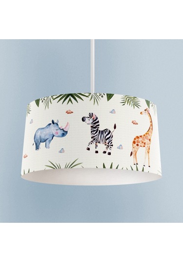 Mekta Home Bebek Ve Çocuk Odası Safari Hayvanlar Yapraklar Desenli Avize Renkli