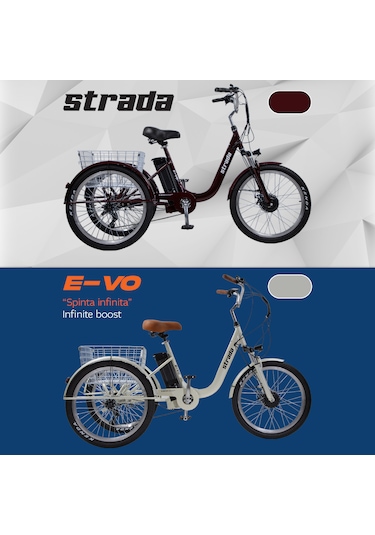 Stradacycles E-VO Mekanikdisk 24 Jant Üç Tekerlekli Elektrikli Bisiklet Mavi