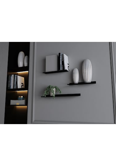 Rafburada® Siyah Dekoratif Metal Duvar Rafı, Kitaplık