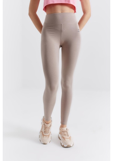 Tommy Life Koyu Bej Yüksek Bel Toparlayıcı Slim Fit Dar Paça Kadın Tayt - 94011 Koyu Bej