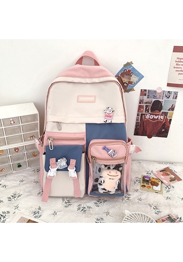 Xindoker Sevimli Pembe Çift Askılı Sırt Çantası - Şeffaf Ve Renkli Okul Çantası Pembe