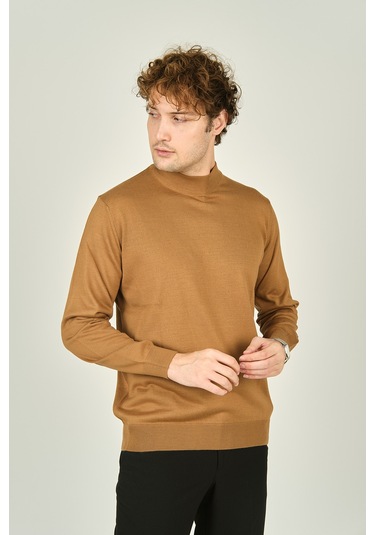 Ateş Triko Erkek Yarım Balıkçı Yaka Yün Kazak 0004 Camel Camel