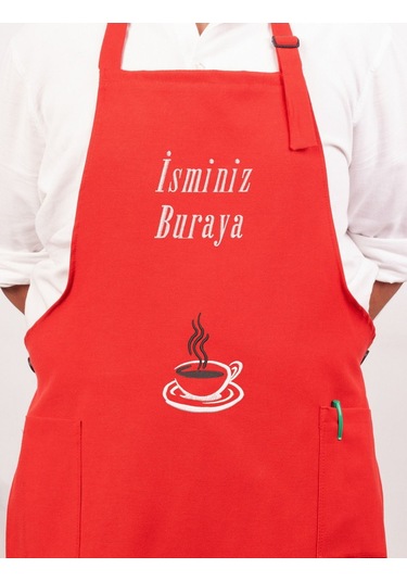 Mutfak Önlüğü Kişiye Ve İsme Özel Nakışlı Mutfak Önlüğü Fincan 02 Farklı Renkler Kırmızı